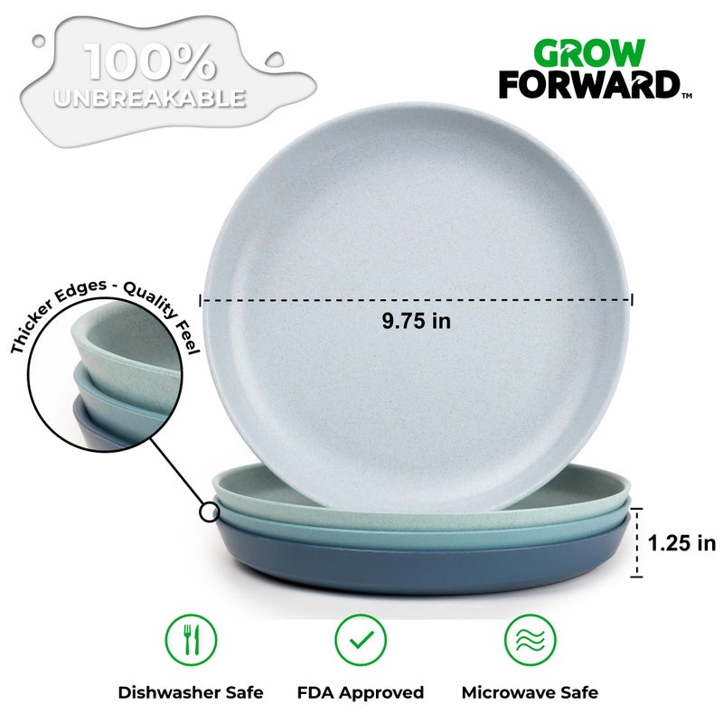 Grow Forward Premium Wheat Straw Plates and Bowls Sets - 8-Piece Wheat Straw Dinnerware Sets - Unbreakable & Reusable Microwave Safe Plastic Dinner Plates for Outdoors  RV  Camping Dishes - Seascape - Image 3